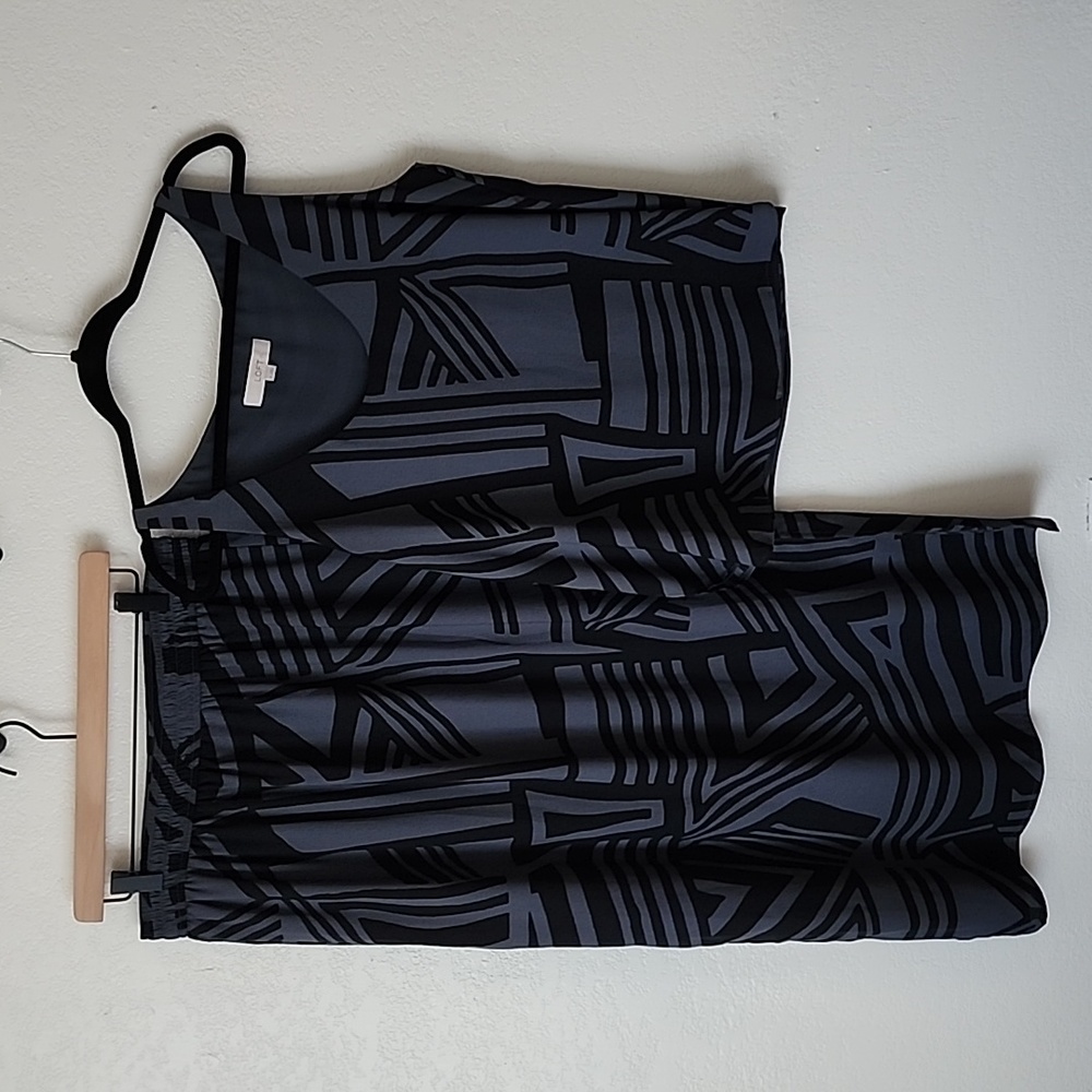 LOFT Black & Slate Geometric Midi Skirt